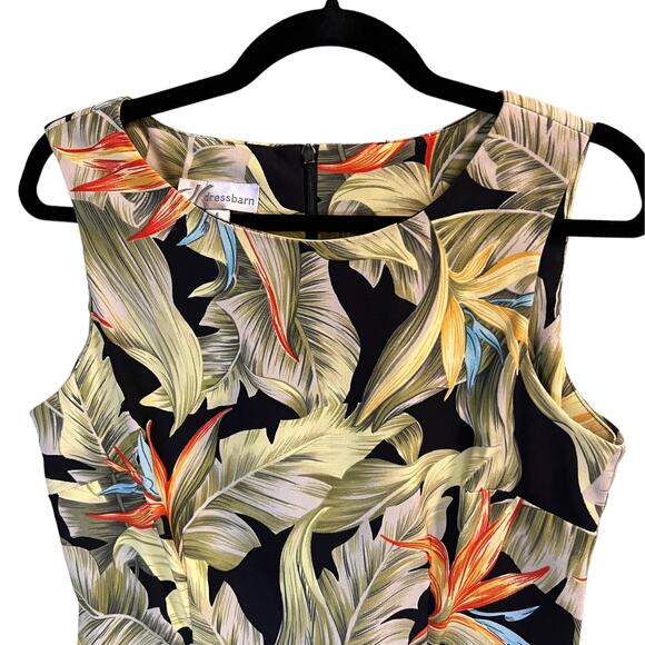 Dressbarn Tropical Palm Leaves Floral Sheath Dress Size 8 Multicolor Stretchy - Picture 2 of 12